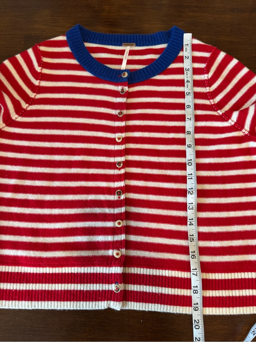 Free People Red White Blue Striped Cashmere Blend Cardigan Sweater Small - Picture 2 of 10